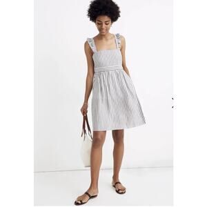 Madewell Women’s Dress Size 0 Ruffle‎ Striped Pockets Beachy Preppy Cottagecore